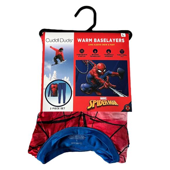 Cuddl Duds Marvel Spider-man Warm Baselayers Top and Bottom Set Kids Sz L - Picture 2 of 4